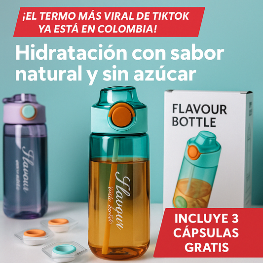 ¡El termo más viral de TikTok ya está en Colombia! Hidratación con sabor natural y sin azúcar 🍓🍑 – Incluye 3 cápsulas GRATIS